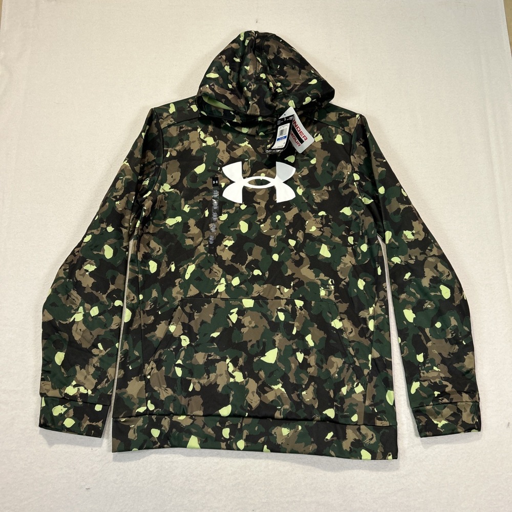 Under Armour Fleece Big Logo Printed Green Camo Hoodie Youth XL NWT 1389394